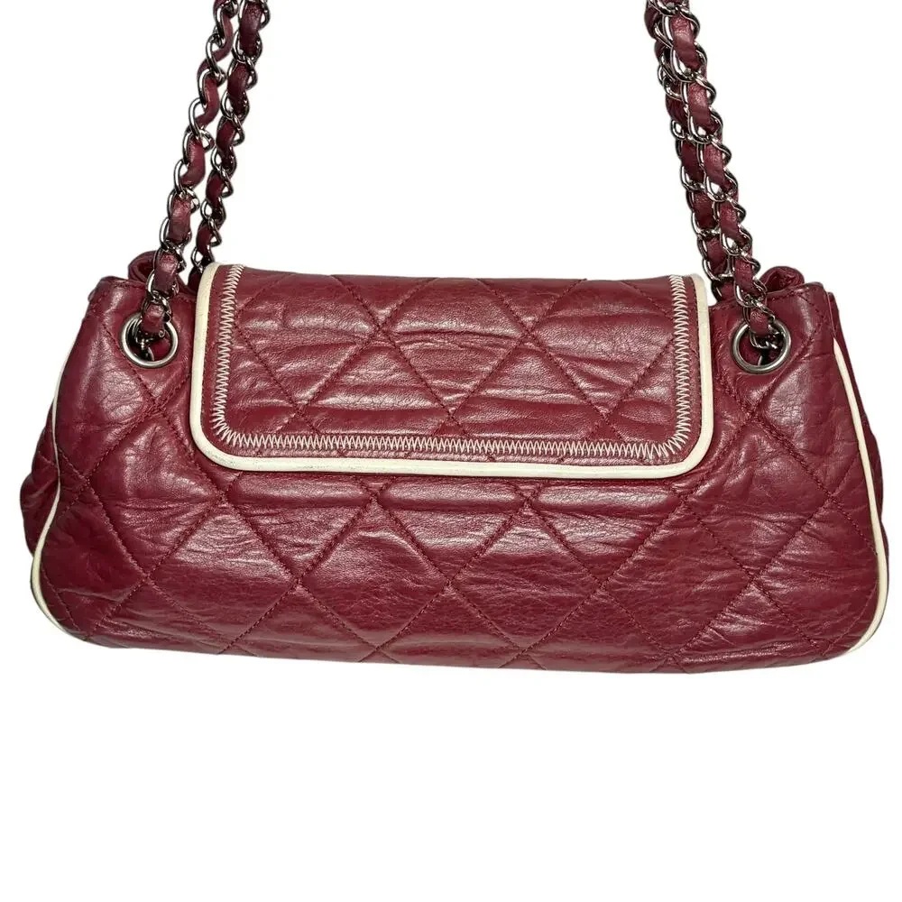Chanel East West Accordion Flap Bag Red Caviar Leather Silver Hardware w/ COA